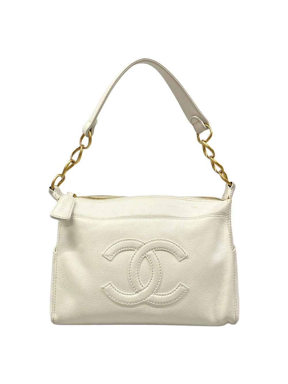 Chanel White Leather Handbag Gold #342357C16B
